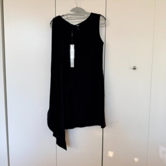 Black Halston Heritage Assymetrical Shoulder drape Dress - Picture 2 of 6